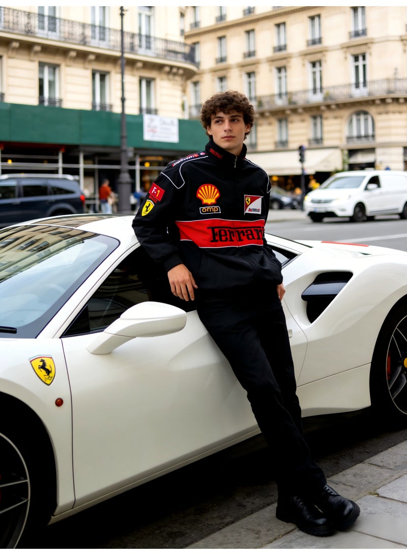 اف 1 نمط خمر مطرز F1 سباق سترة قذيفة سوداء قذيفة سوداء - Image 2